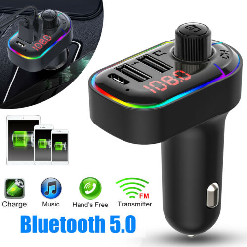 wireless car bluetooth 50 fm transmitter qc30 usb charger adapter 7 color led