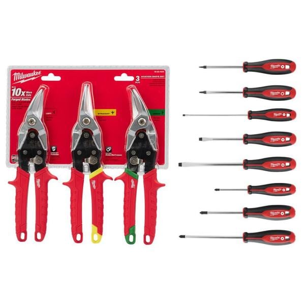 straight cut offset aviation snip 3 pack with screwdriver set 8 piece